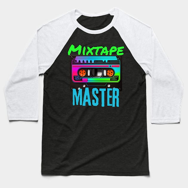 Mixtape Master 80s Retro Neon Cassette Tape Baseball T-Shirt by Lavender Celeste